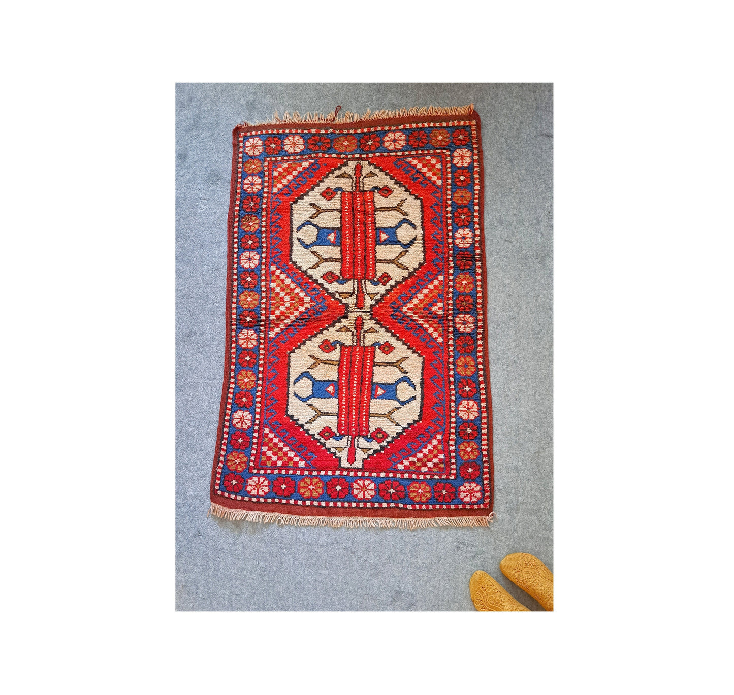 Authentic Turkish Antique Wool & Cotton Rug (1.35m x 0.9m)