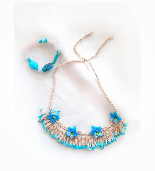 Turquoise Crochet Necklace and Bracelet Set