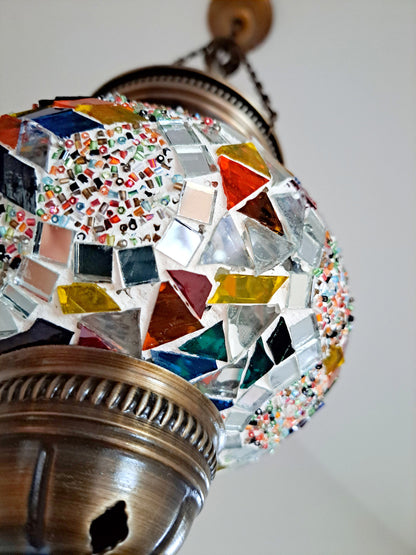 Colorful Mosaic Glass Ceiling Pendant Light with Adjustable Chain, 75cm