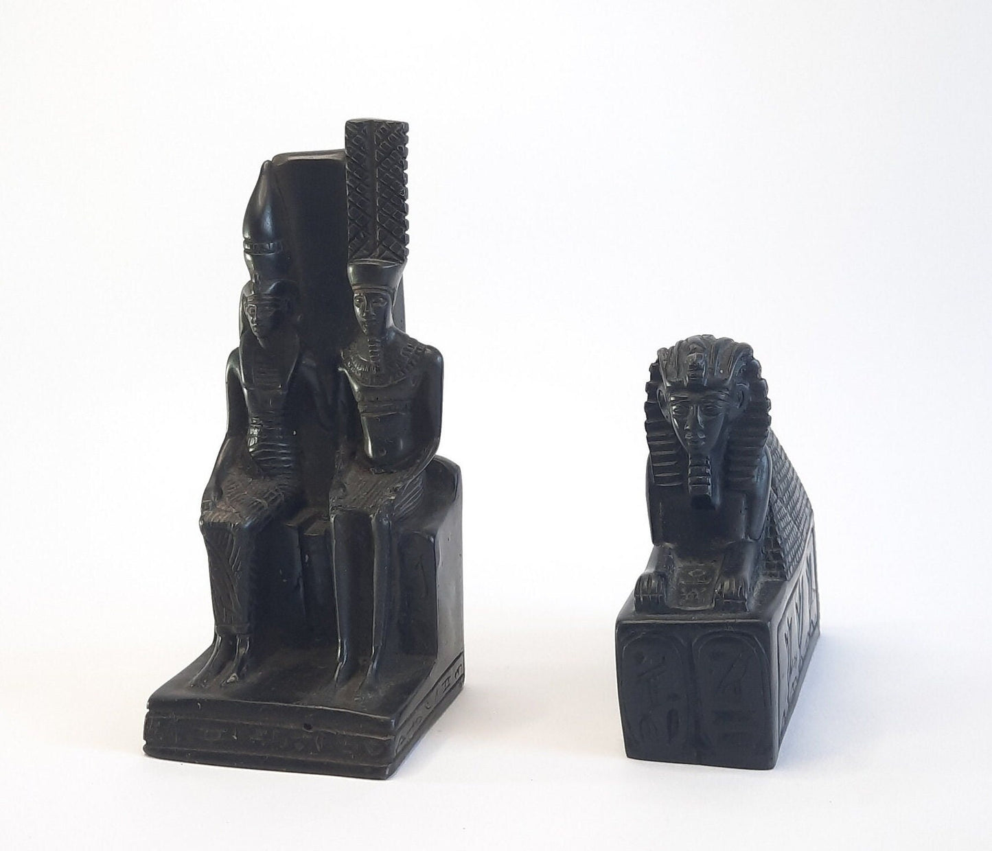 Black Resin Egyptian Pharaoh and Sphinx Statues