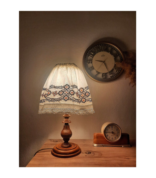 RARE Vintage Table Lamp - Embroidered Shade