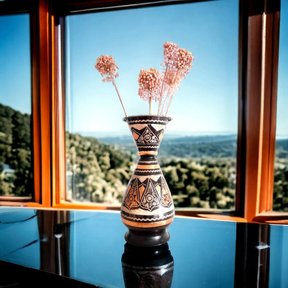 Vintage Copper Floral Pattern Vase, Dark Brown and Copper, 24cm