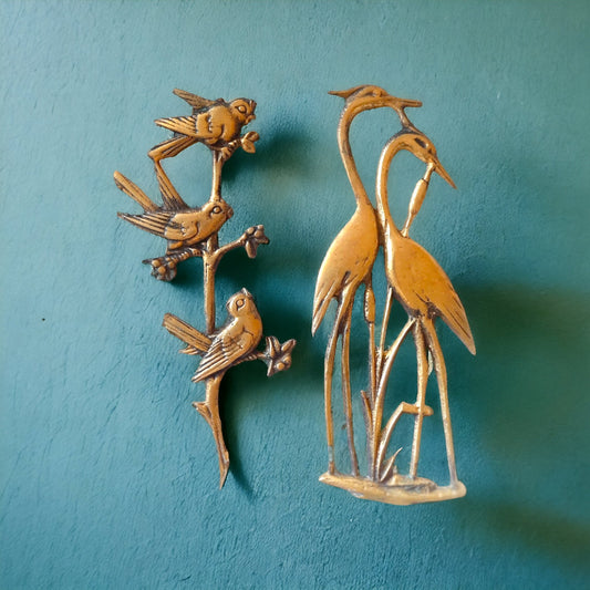 Brass Wall Decor set of 2, Brass Swan and Brass Birds