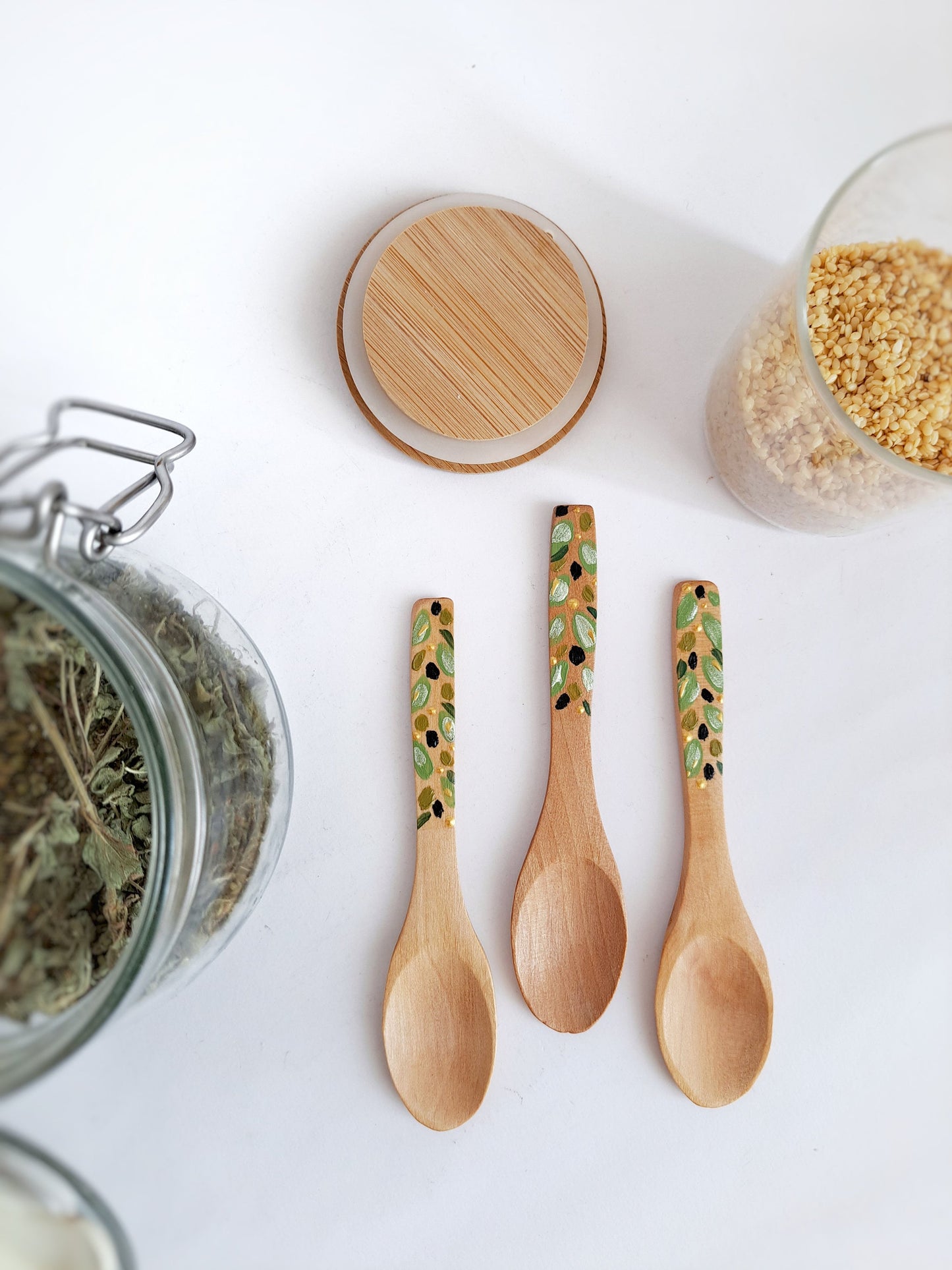 Hand-Painted Wooden Spoons Set of 3 -olives , 13cm