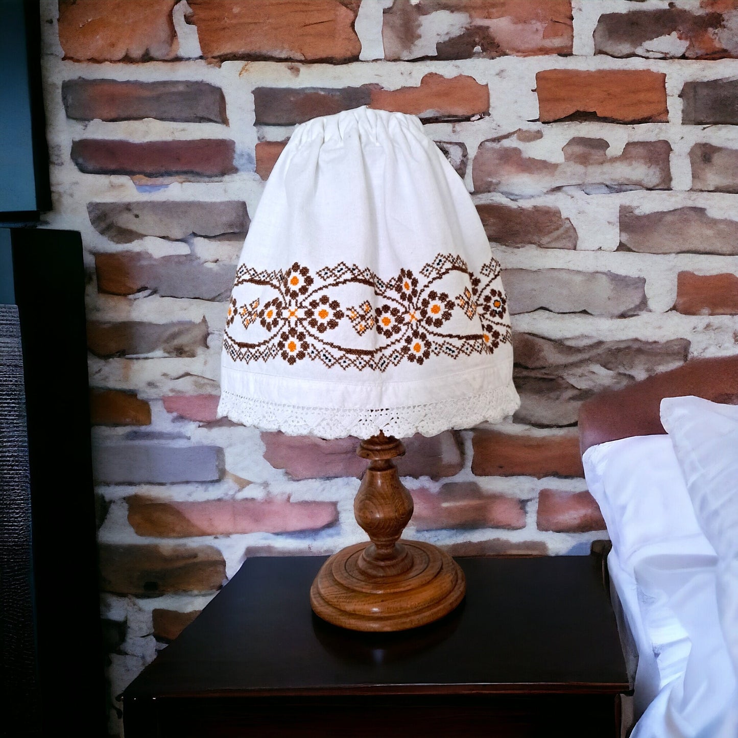 RARE Vintage Table Lamp - Embroidered Shade