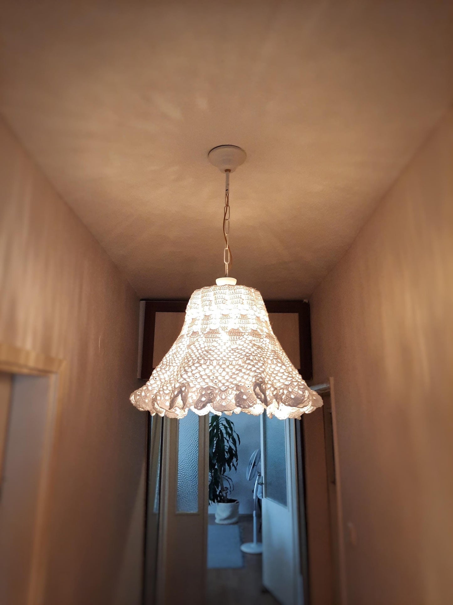 White Crochet Ceiling Pendant Lamp – Rustic and Unique Lighting Fixture