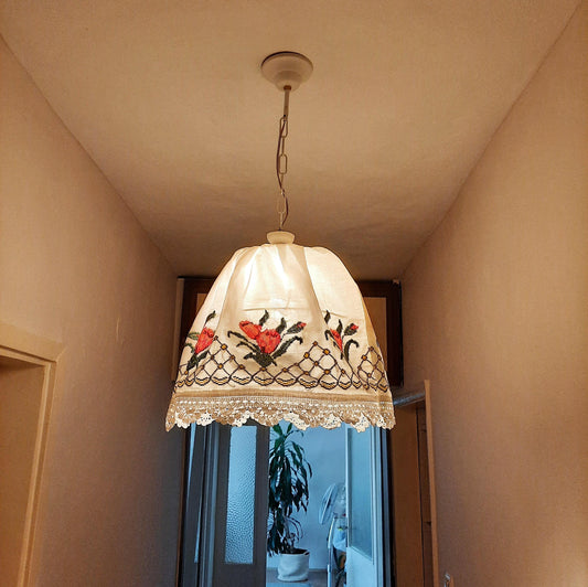 Vintage Cotton Pendant Light, Handmade Lighting Fixture