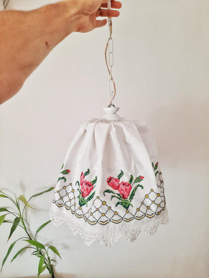 Vintage Cotton Pendant Light, Handmade Lighting Fixture