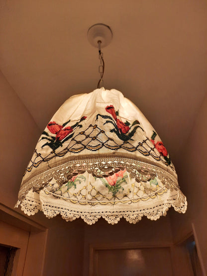 Vintage Cotton Pendant Light, Handmade Lighting Fixture