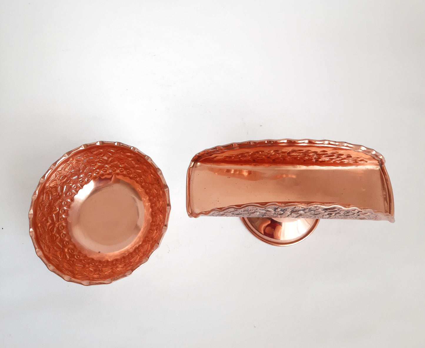 Vintage-Style Floral Copper Napkin Holder & Copper Bowl Set