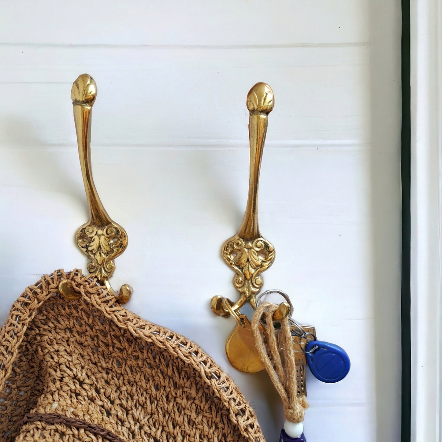 Vintage Brass Hooks Set, Mirror Gold Finish, 3-in-1 Hanging Solution