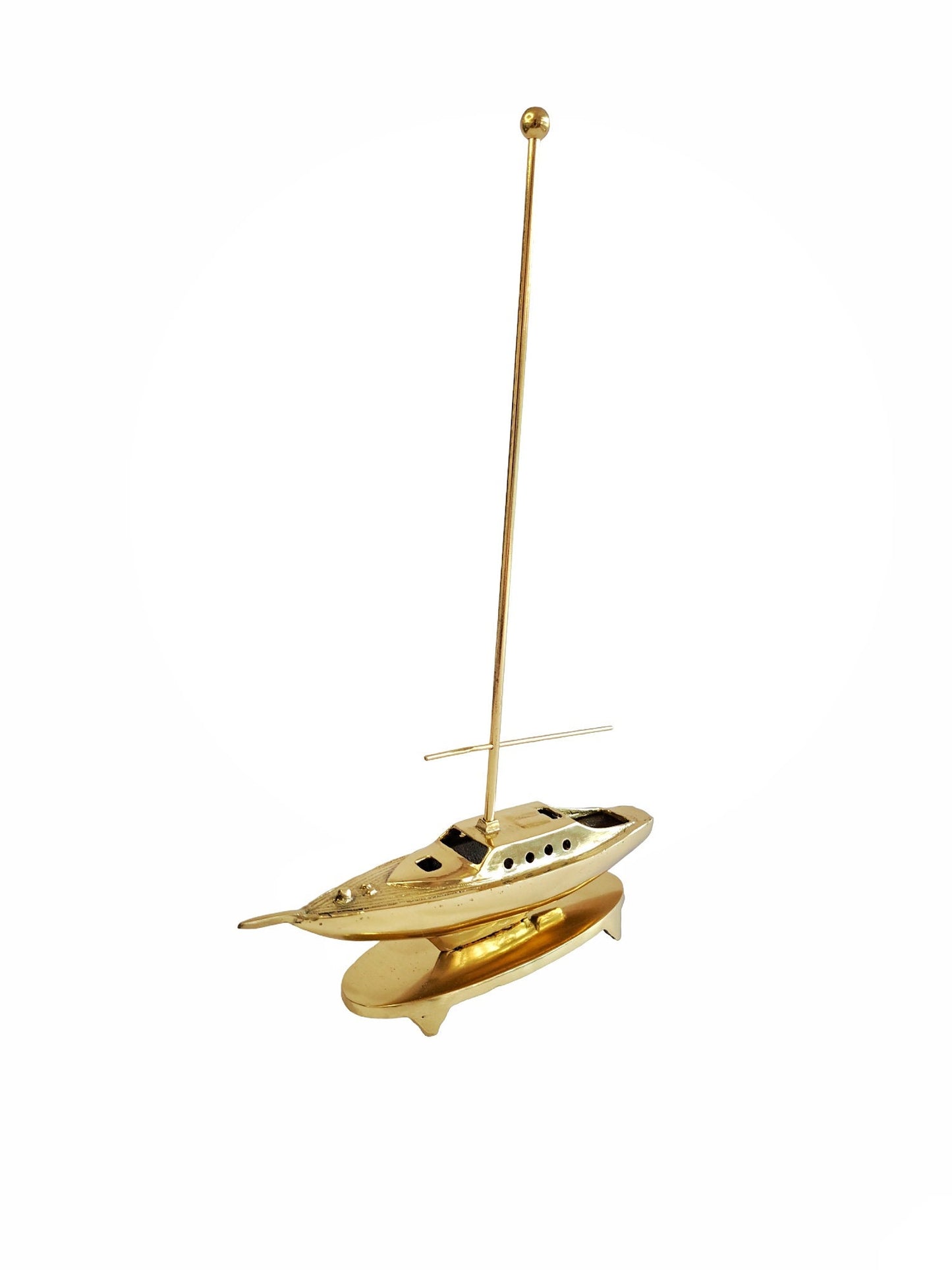 Elegant Brass Sailboat Sculpture – Solid Brass, Mirror Gold Finish