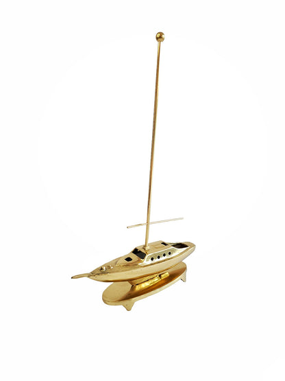 Elegant Brass Sailboat Sculpture – Solid Brass, Mirror Gold Finish