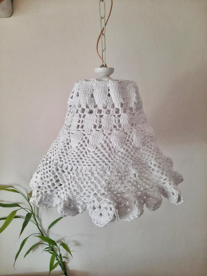 White Crochet Ceiling Pendant Lamp – Rustic and Unique Lighting Fixture