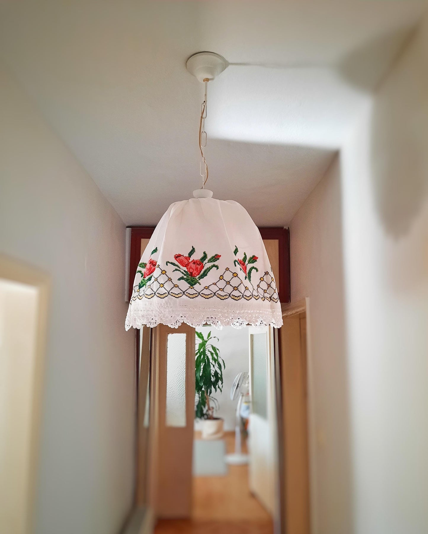 Vintage Cotton Pendant Light, Handmade Lighting Fixture