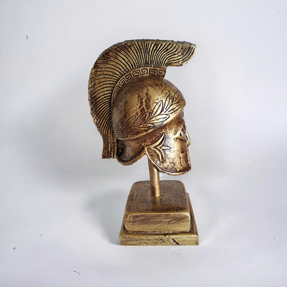 Gold Roman Helmet (Galea) Sculpture – 27cm, Handcrafted with Marble Dust and Polyester, Vintage-Style Decor