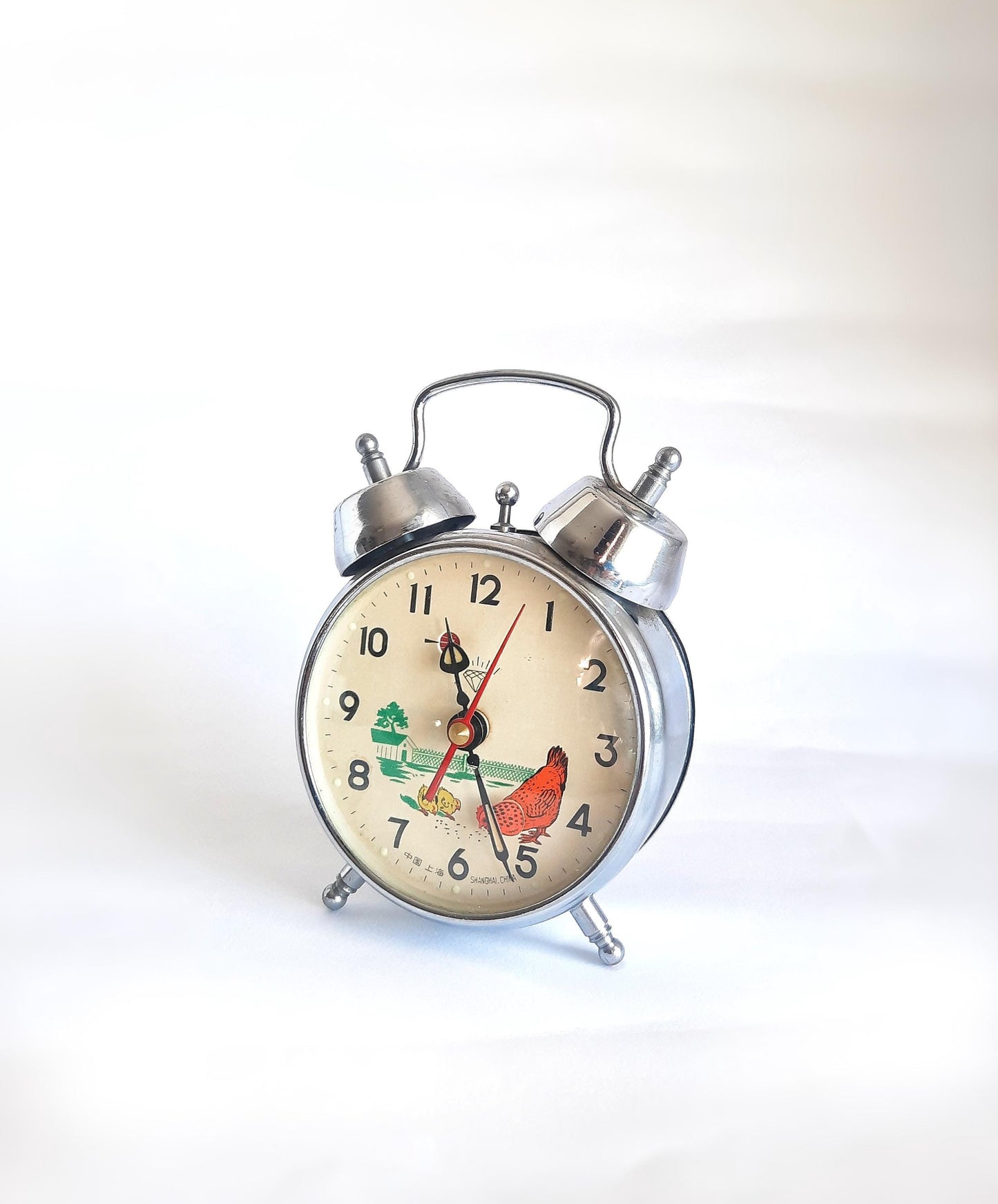 70s Vintage Twin Bell Chicken Clock – Wind-up Mechanical Pecking Chicken