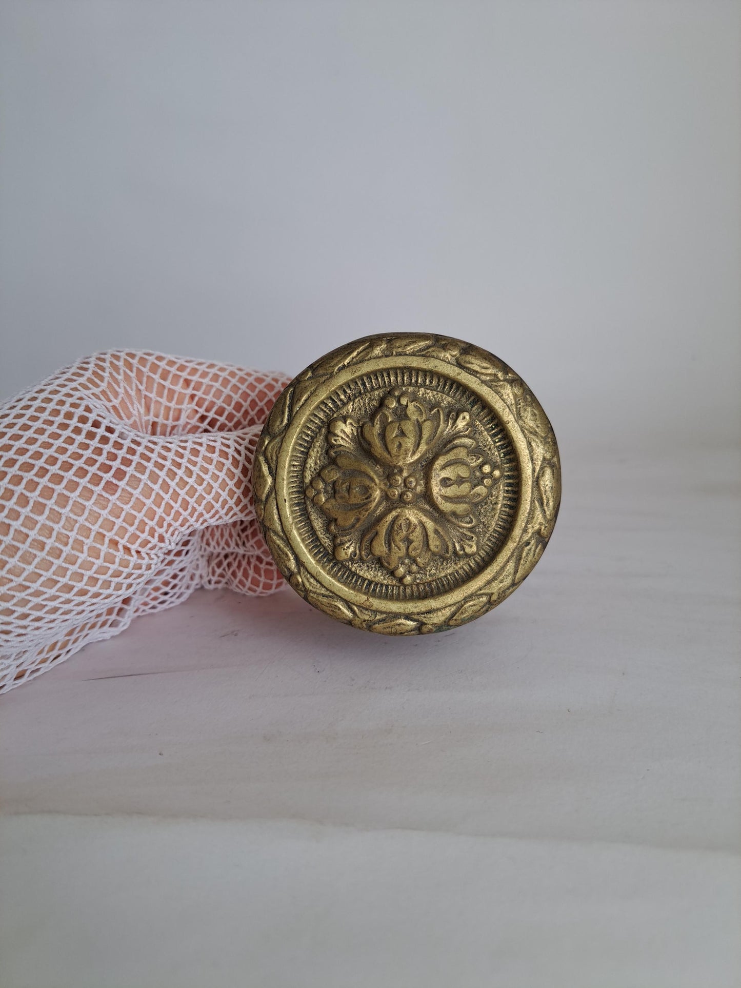 Vintage Brass Door Knob – Gold Floral Pattern, 20-30 Years Old, Antique Hardware