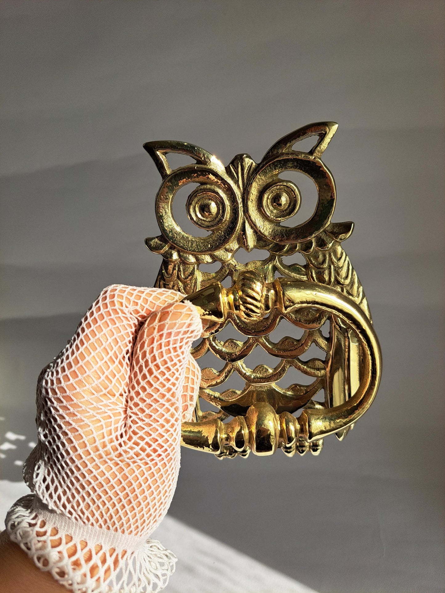 Gold Brass Owl Door Knocker – Handcrafted Vintage Design