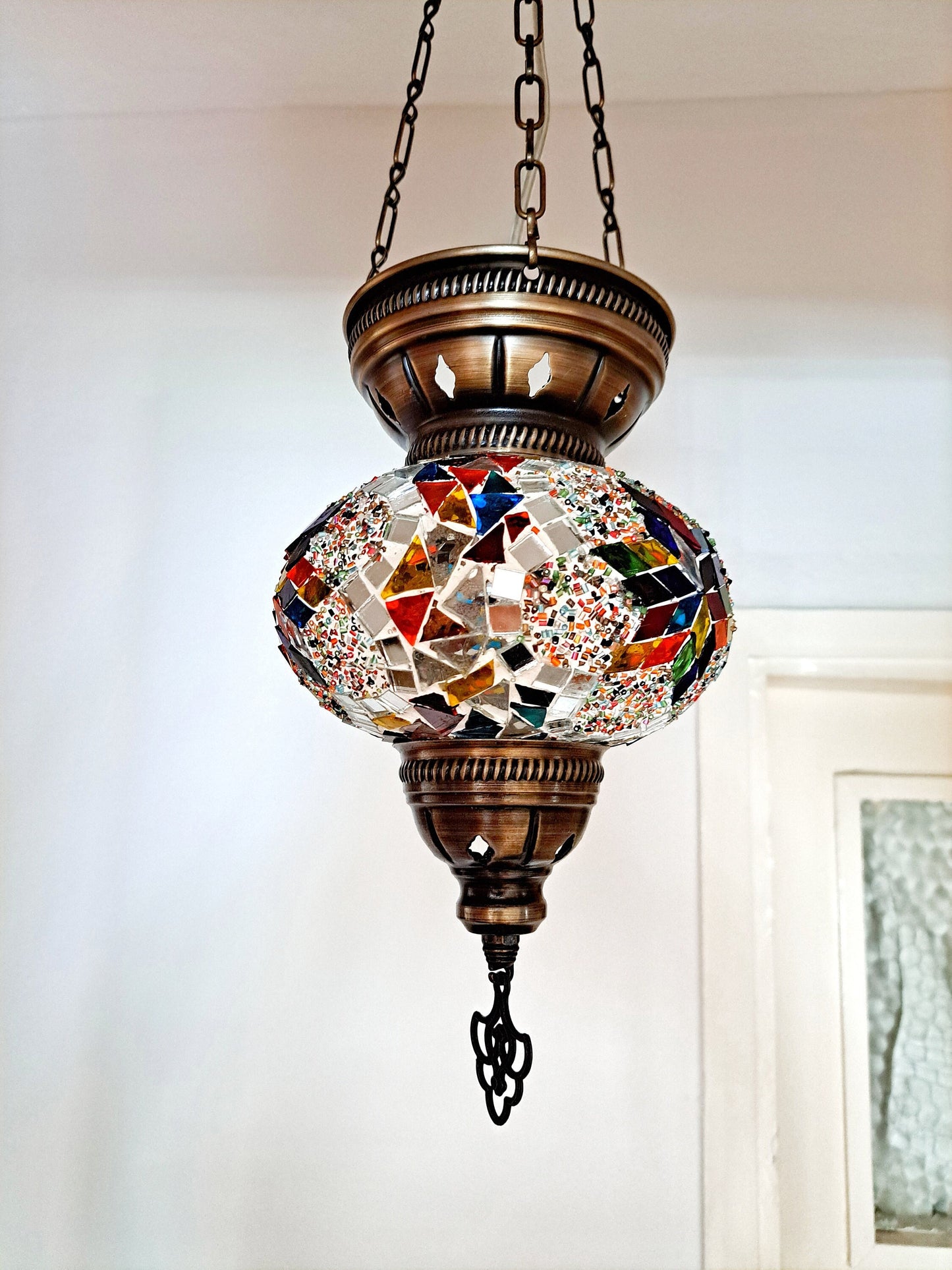 Colorful Mosaic Glass Ceiling Pendant Light with Adjustable Chain, 75cm