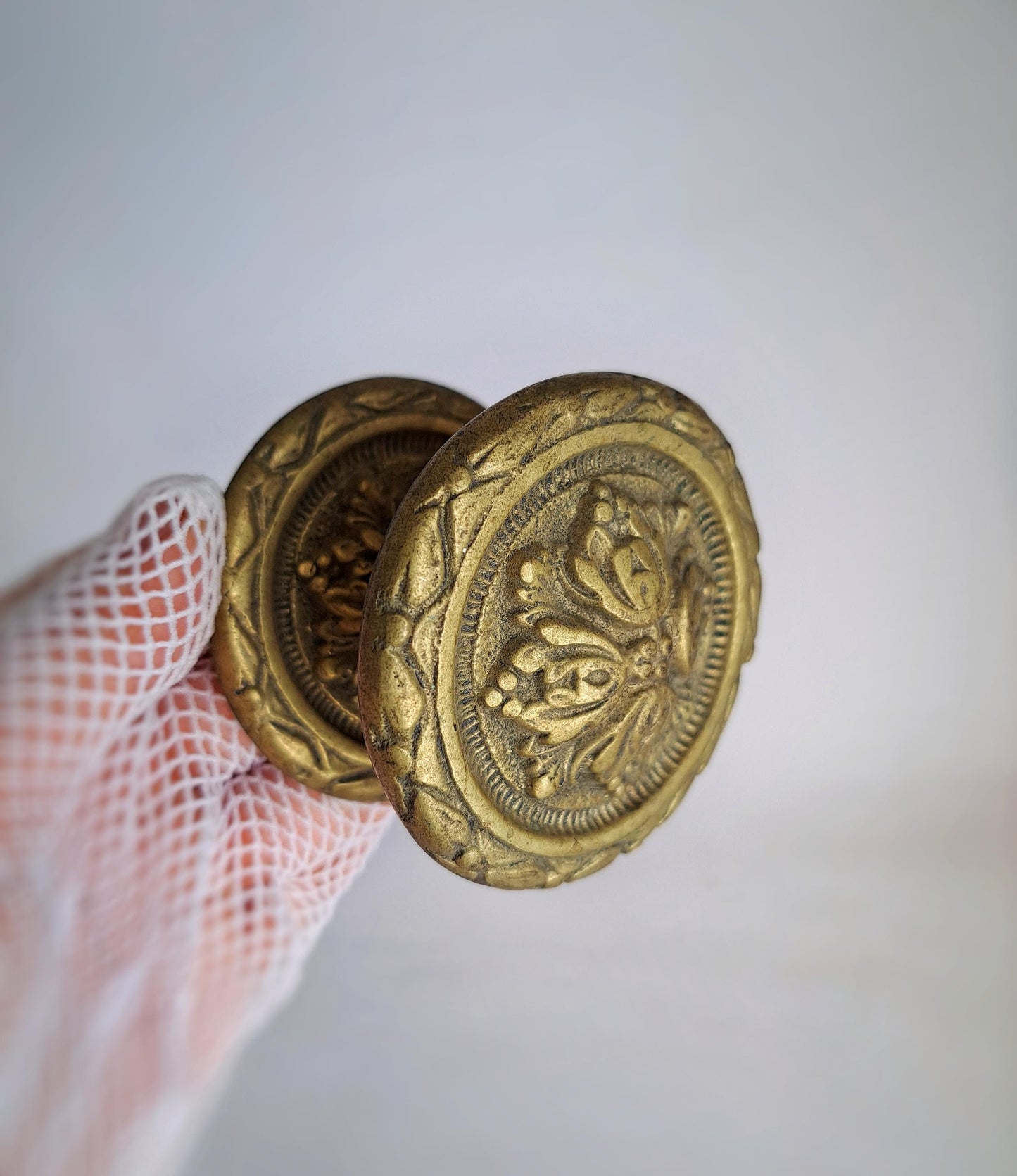 Vintage Brass Door Knob – Gold Floral Pattern, 20-30 Years Old, Antique Hardware