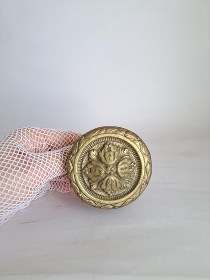 Vintage Brass Door Knob – Gold Floral Pattern, 20-30 Years Old, Antique Hardware